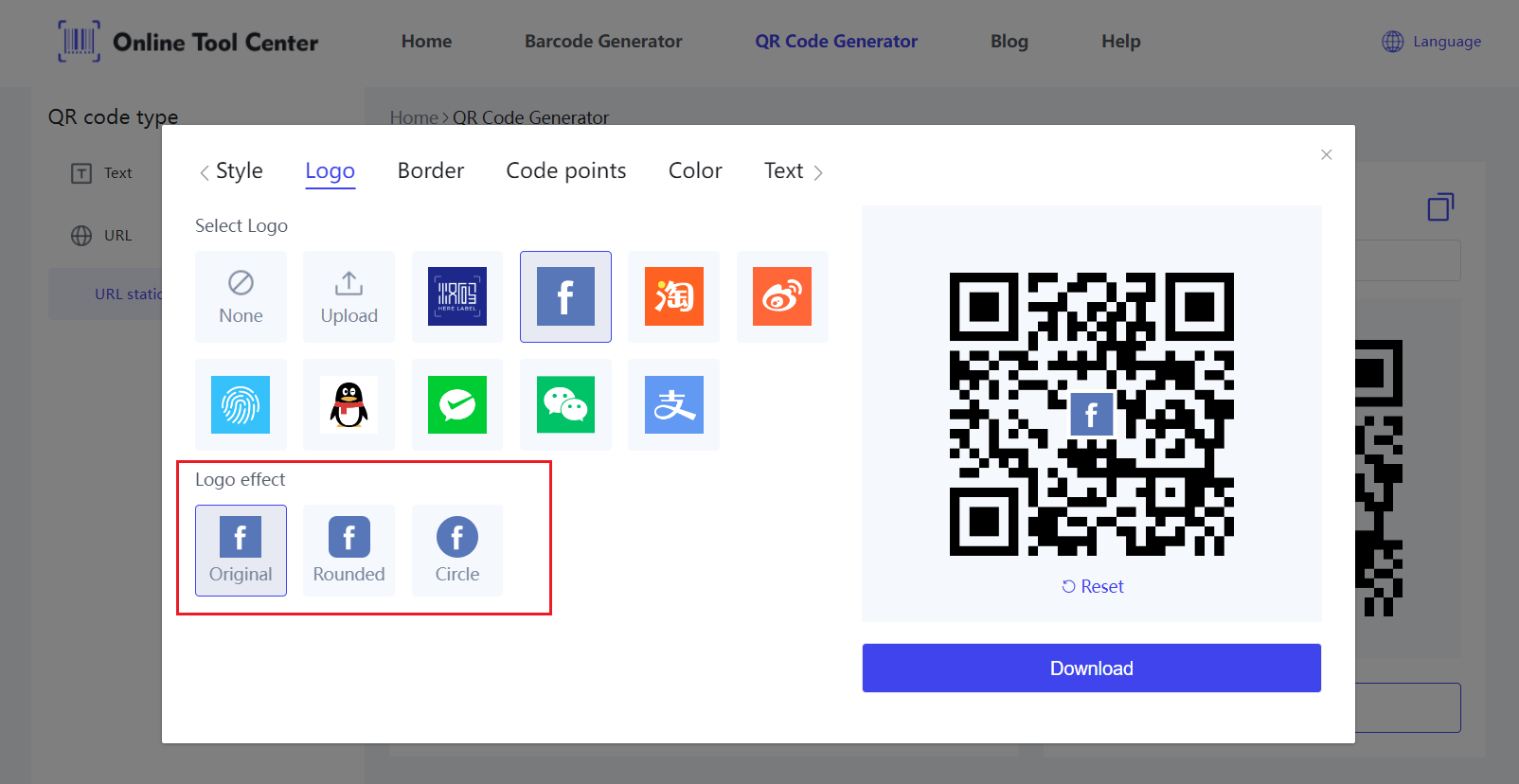 เครื่องมือสร้างรหัส QR ของ Facebook พร้อม logos.png