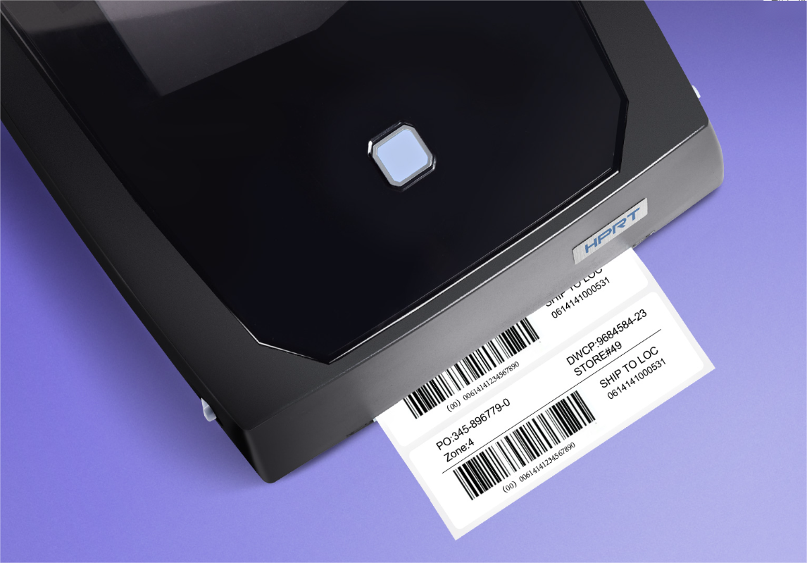 A label being printed from a เครื่องพิมพ์บาร์โค้ด