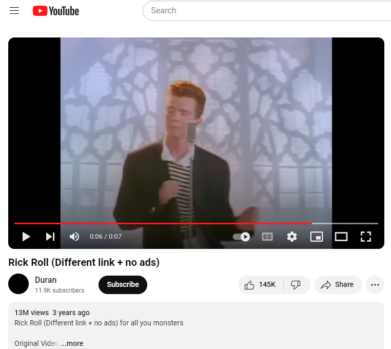 rick roll วีดีโอ จาก youtubepng