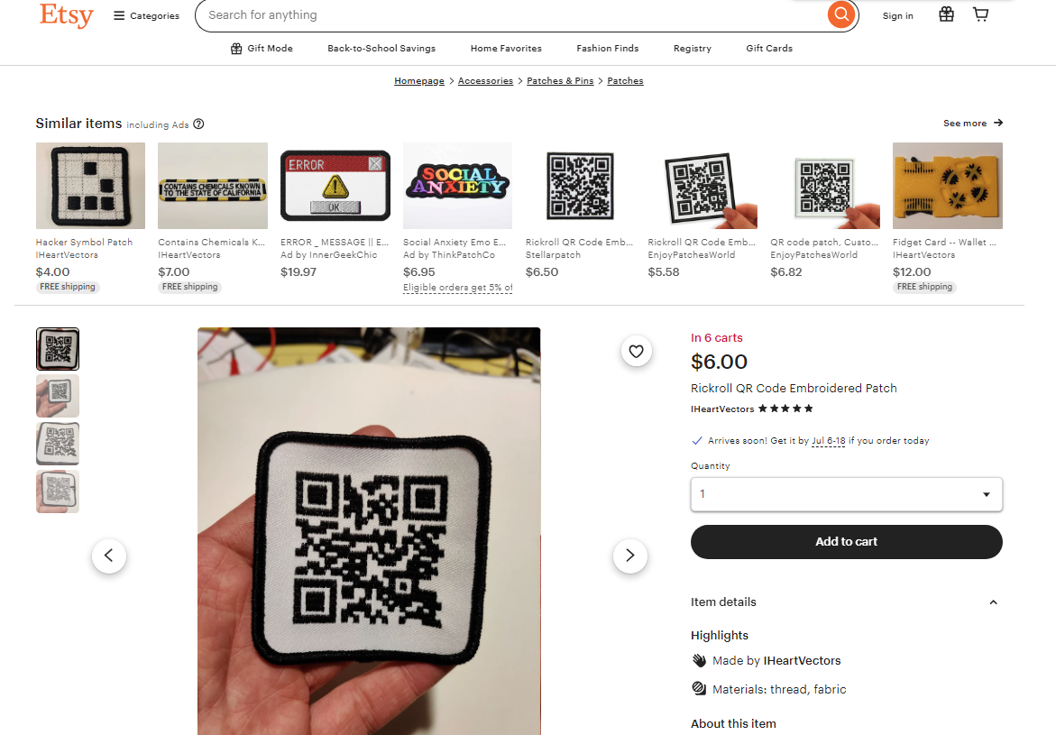 Etsy.png เย็บปักถักร้อยรหัส qr rick ม้วน