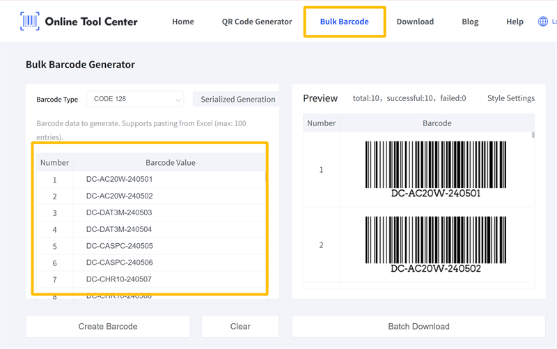 bulk barcode generator เครื่องกำเนิดบาร์โค้ดจำนวนมาก
