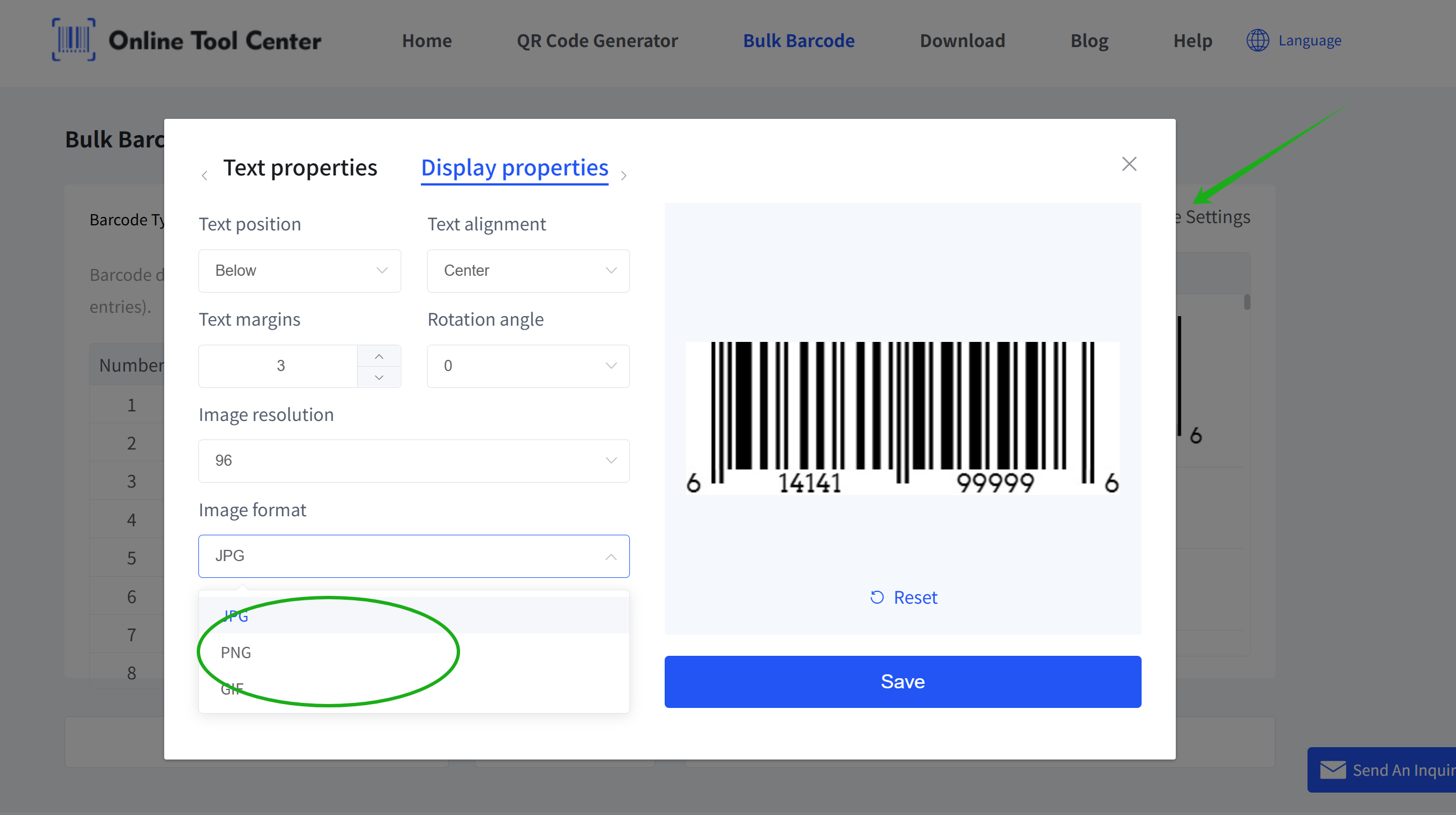 choose barcode image format เลือกรูปแบบภาพบาร์โค้ด