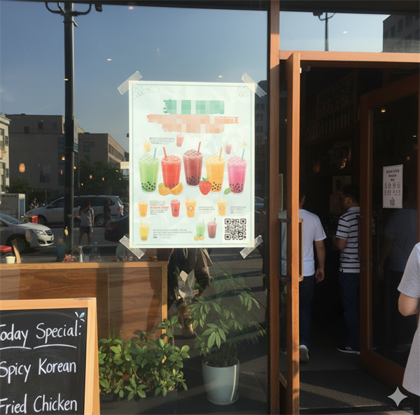 รหัส qr บนโปสเตอร์โปรโมชั่นที่ทางเข้าร้าน