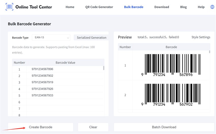bulk generating EAN barcodes การสร้างบาร์โค้ด EAN เป็นจำนวนมาก