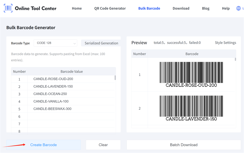 bulk generate soap product barcodes สร้างบาร์โค้ดผลิตภัณฑ์สบู่เป็นจำนวนมาก