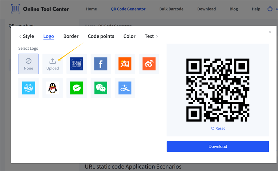 อัพโหลดโลโก้ในเครื่องกำเนิดรหัส qr