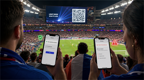 scan qr code at a world cup match สแกนรหัส QR ที่การแข่งขันถ้วยโลก